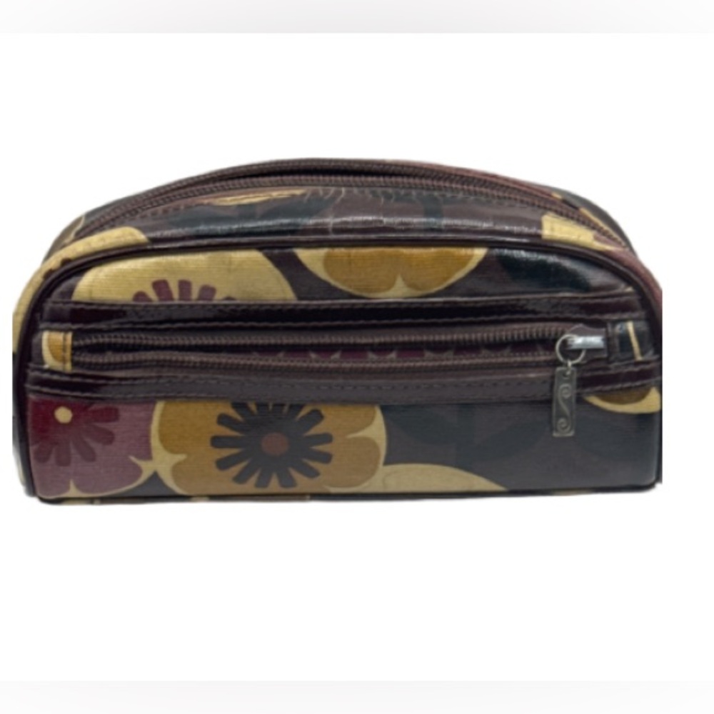Brighton Floral Patterned makeup  Bag - Brown and crème